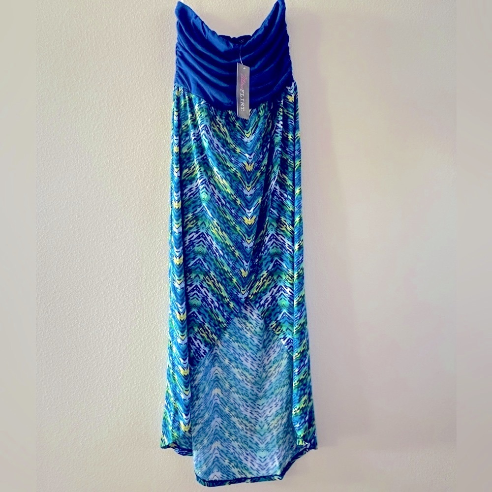 Ultra Flirt Abstract Sleeveless Dress Tube Top High Low Maxi Dress Large NWT